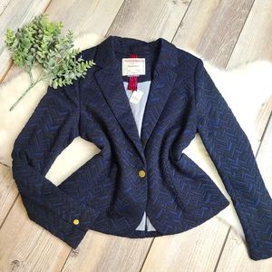 🆕 Anthropologie Cartonnie 4 Bas Relief Blue Black Chevron Blazer Jacket